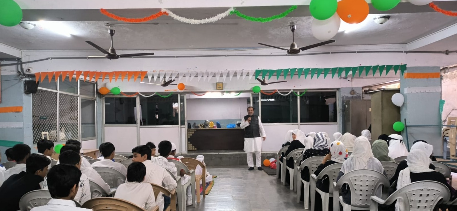 Students at a school assembly
